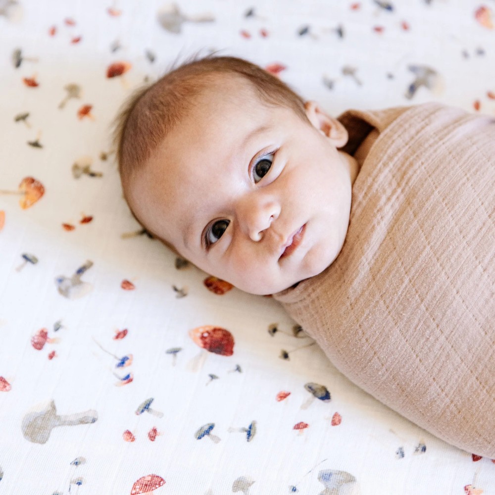 Muslin Fitted Cot Sheet - Mushrooms