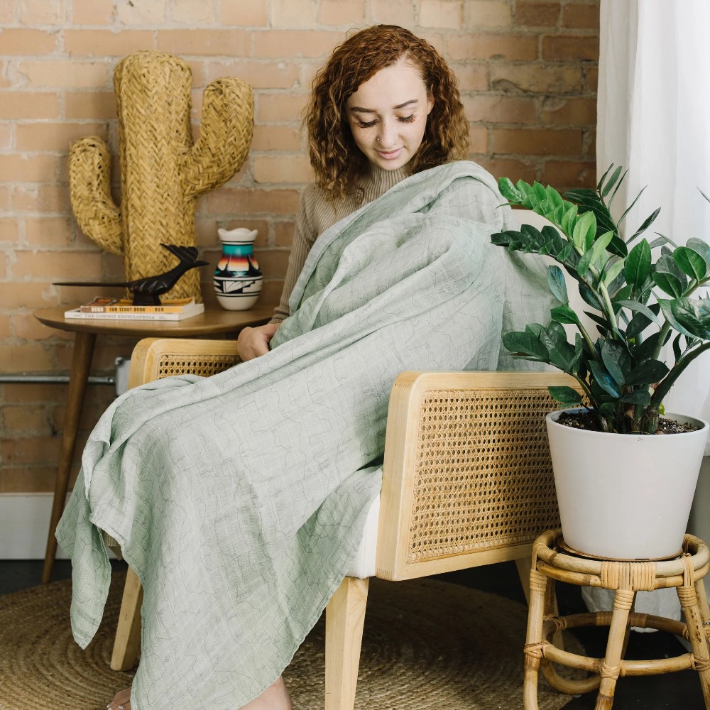 Single Cotton Muslin Swaddle - Cactus Lines