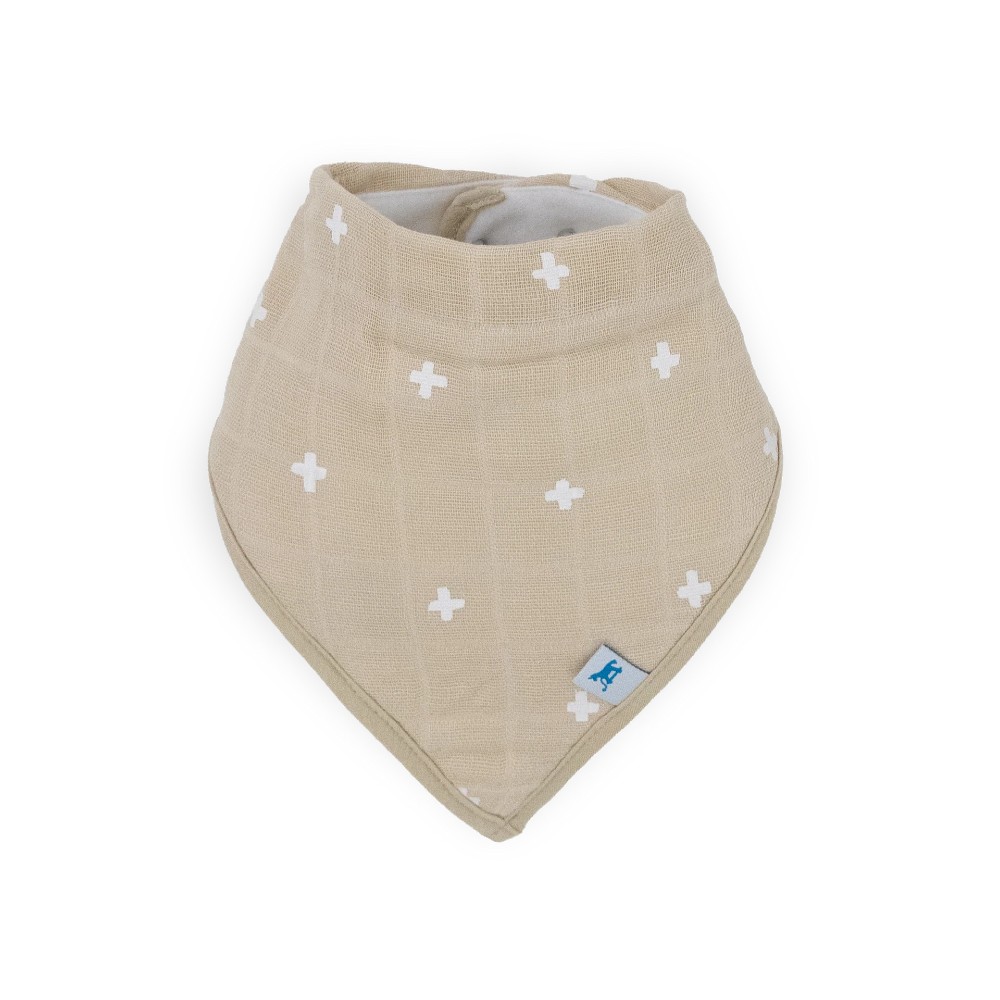 Cotton Muslin Fleece Bandana Bib - 4 Pack - Taupe Cross