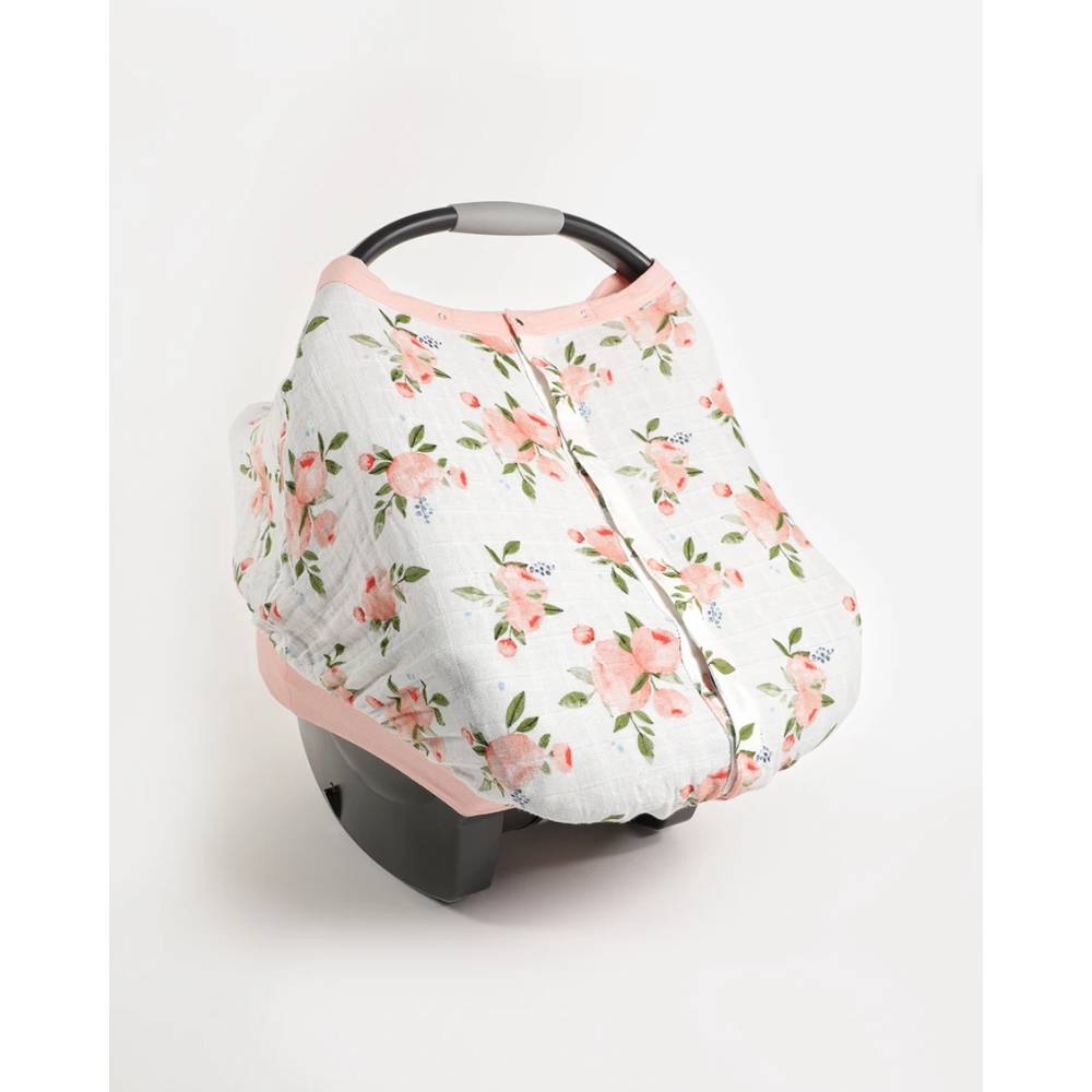 Muslin Car Seat Canopy V2 - Watercolour Roses