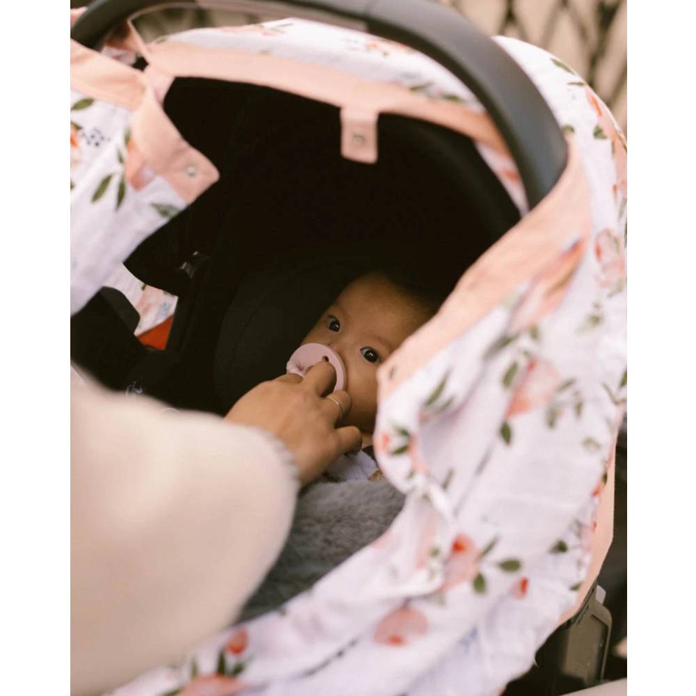 Muslin Car Seat Canopy V2 - Watercolour Roses