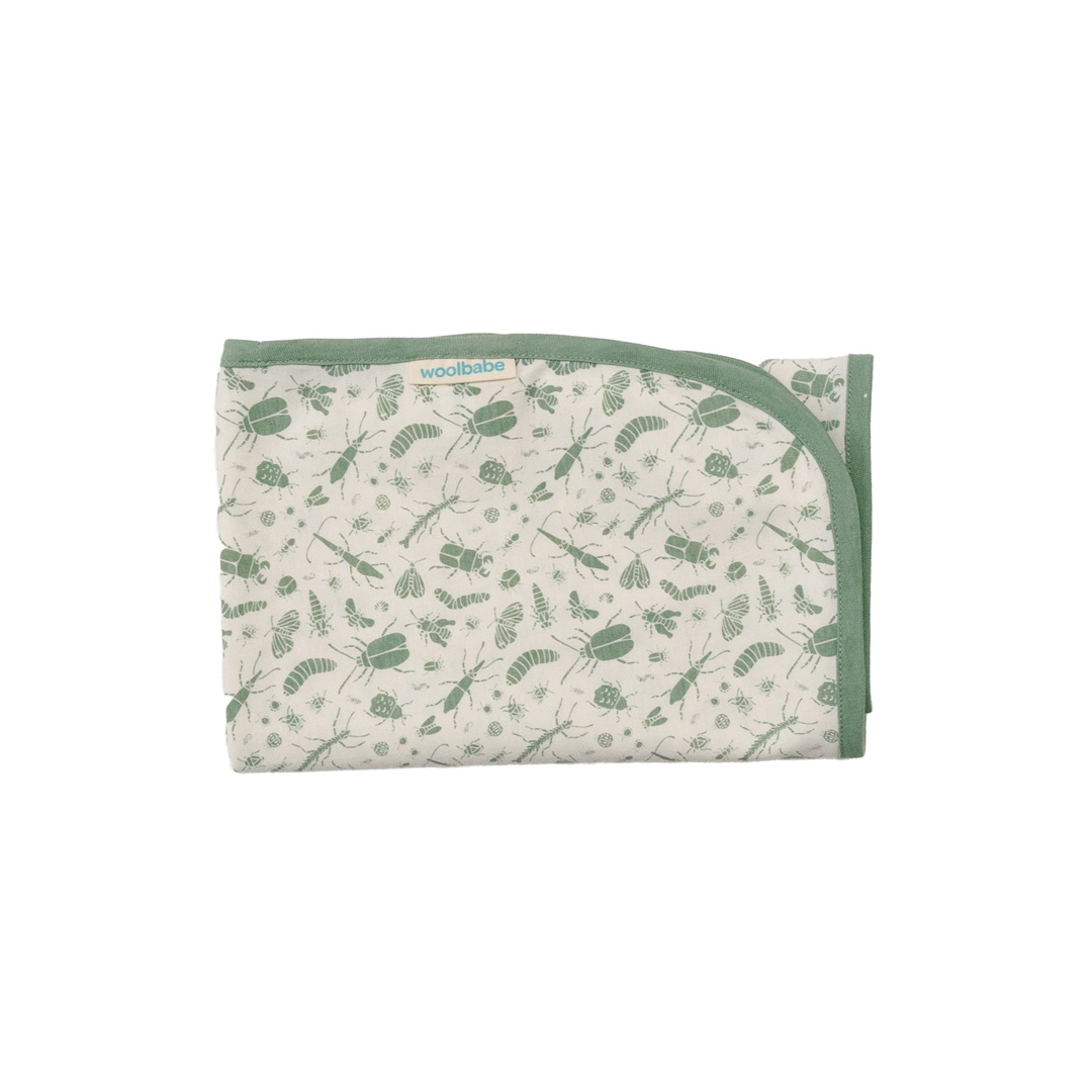 Woolbabe Merino/Organic Cotton Swaddle/Blanket - Sage Bugs