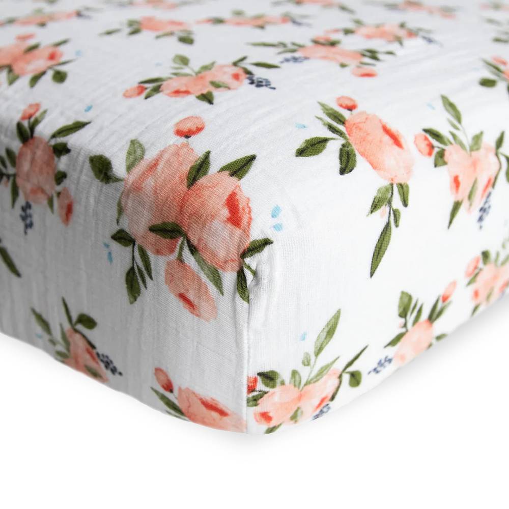Muslin Fitted Cot Sheet - Watercolour Roses