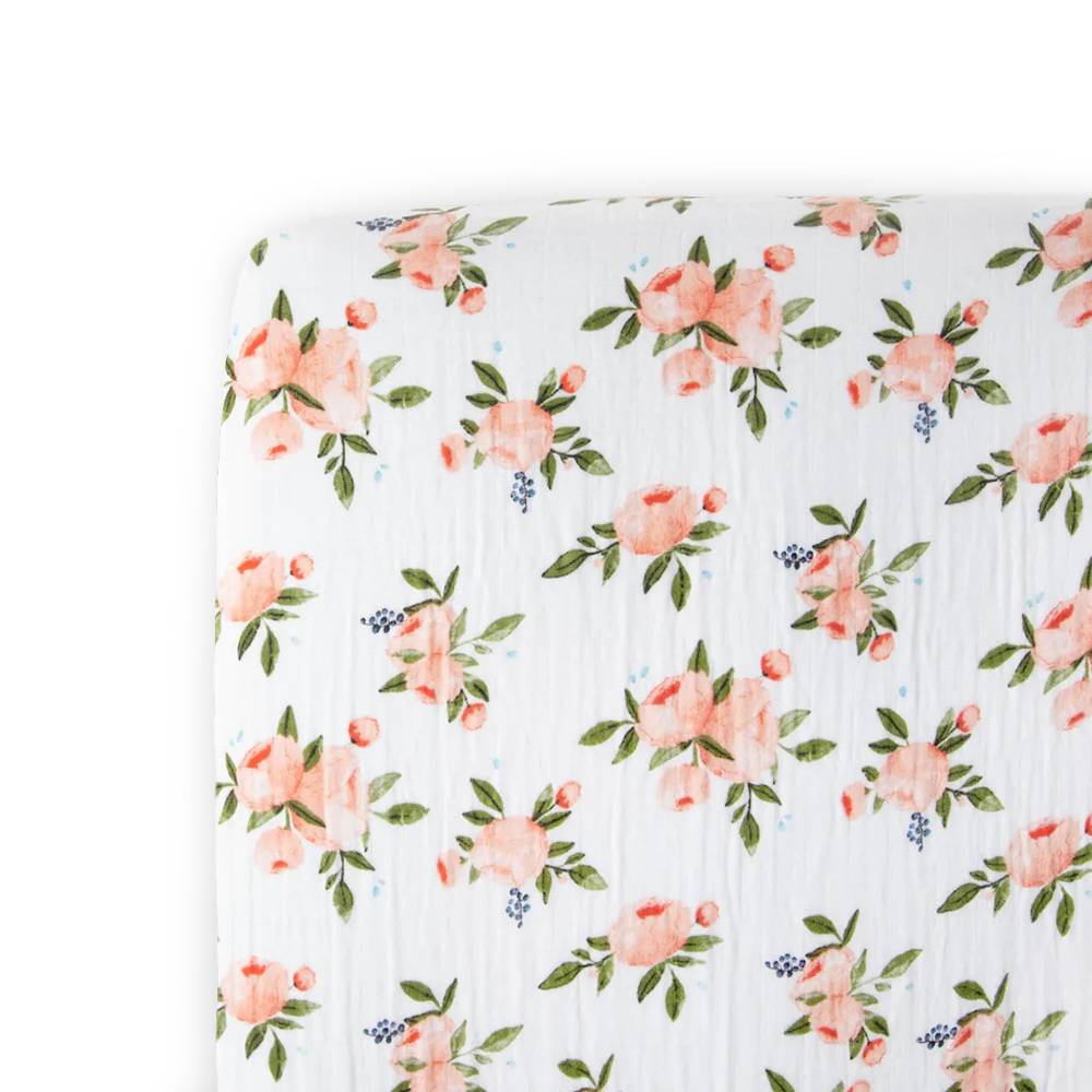 Muslin Fitted Cot Sheet - Watercolour Roses