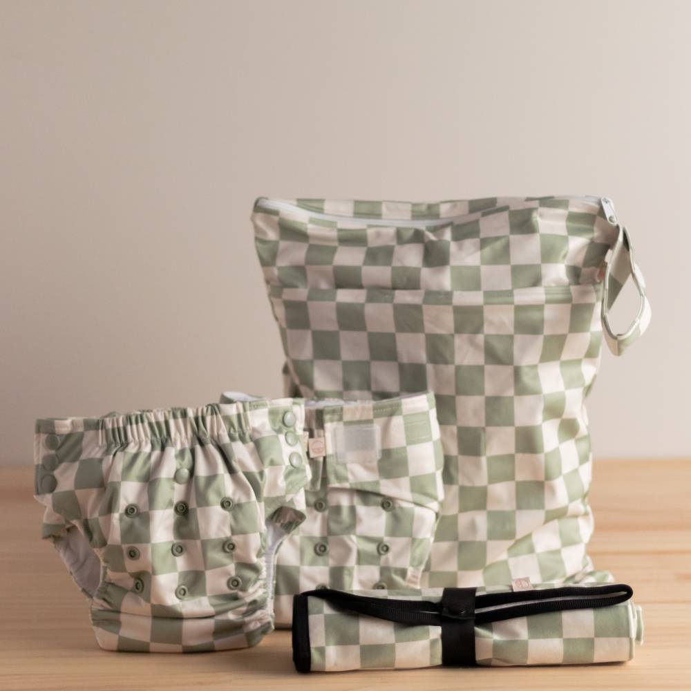 Nestling Double Pocket Wet Bag - Moss Check