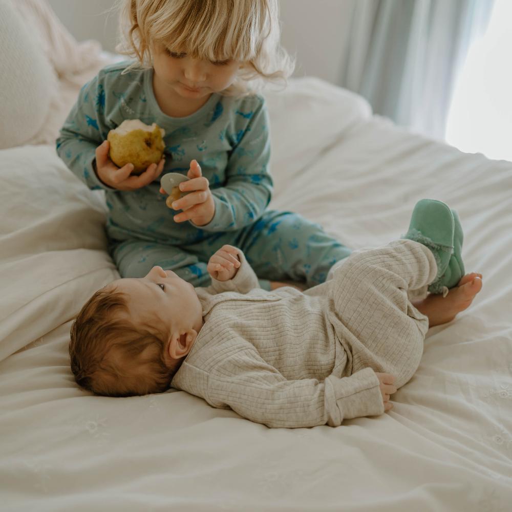 Woolbabe Organic Cotton/Merino Long Sleeve Henley Suit - Natural Marl
