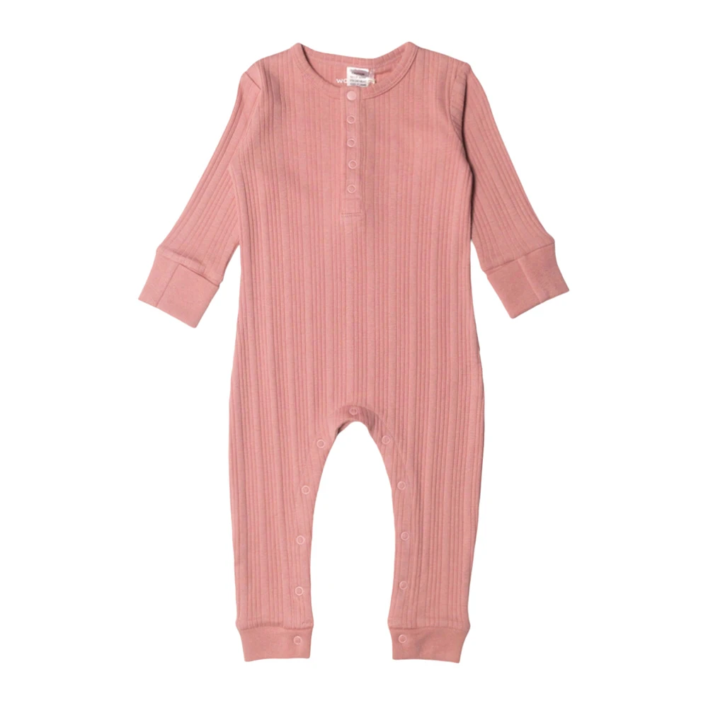 Woolbabe Organic Cotton/Merino Long Sleeve Henley Suit - Dusk Marl