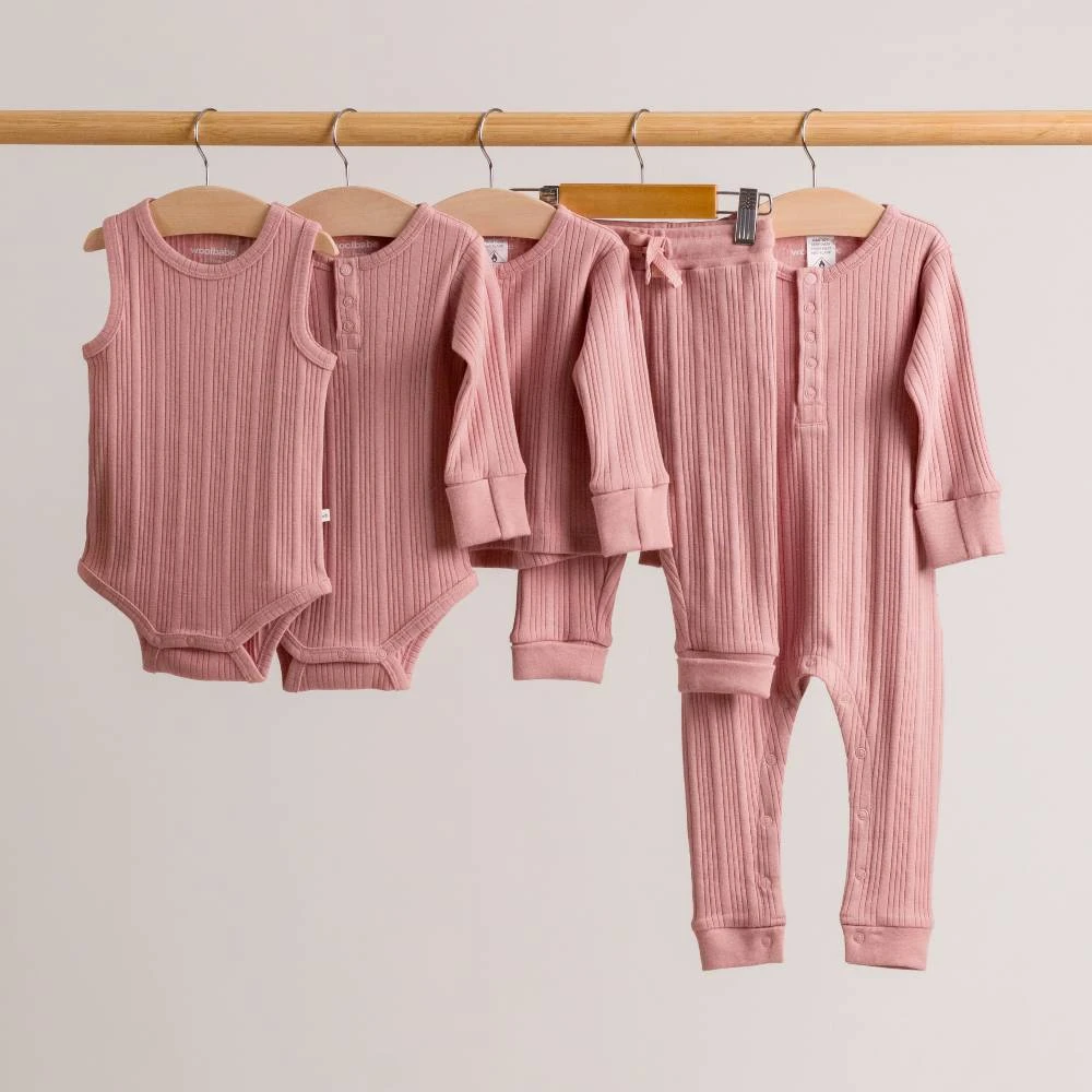 Woolbabe Organic Cotton/Merino Long Sleeve Henley Suit - Dusk Marl