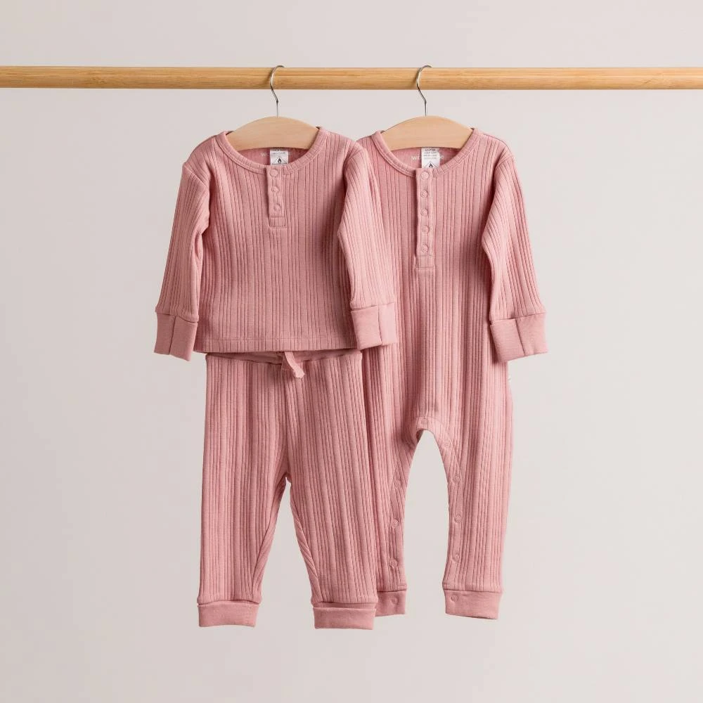 Woolbabe Organic Cotton/Merino Long Sleeve Henley Suit - Dusk Marl