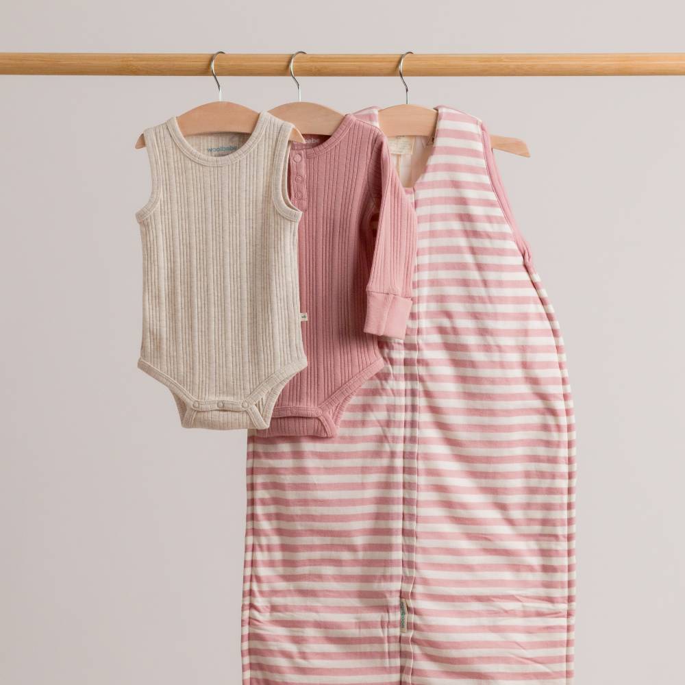 Woolbabe Organic Cotton/Merino Long Sleeve Henley Bodysuit - Dusk Marl