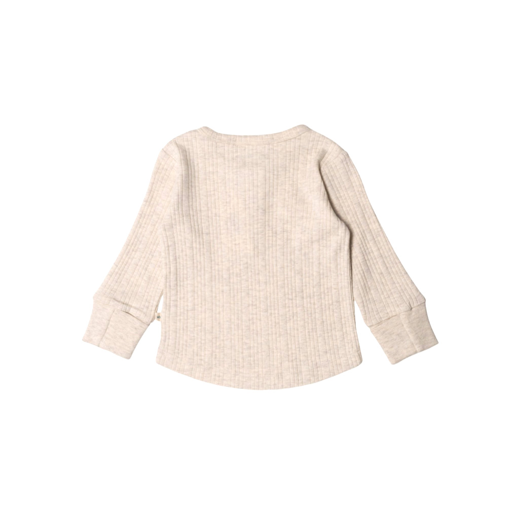 Woolbabe Organic Cotton/Merino Long Sleeve Henley Top - Natural Marl