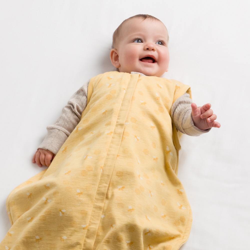 Woolbabe 3 Seasons Front Zip Merino/Organic Cotton Sleeping Bag - Buttercup Bees