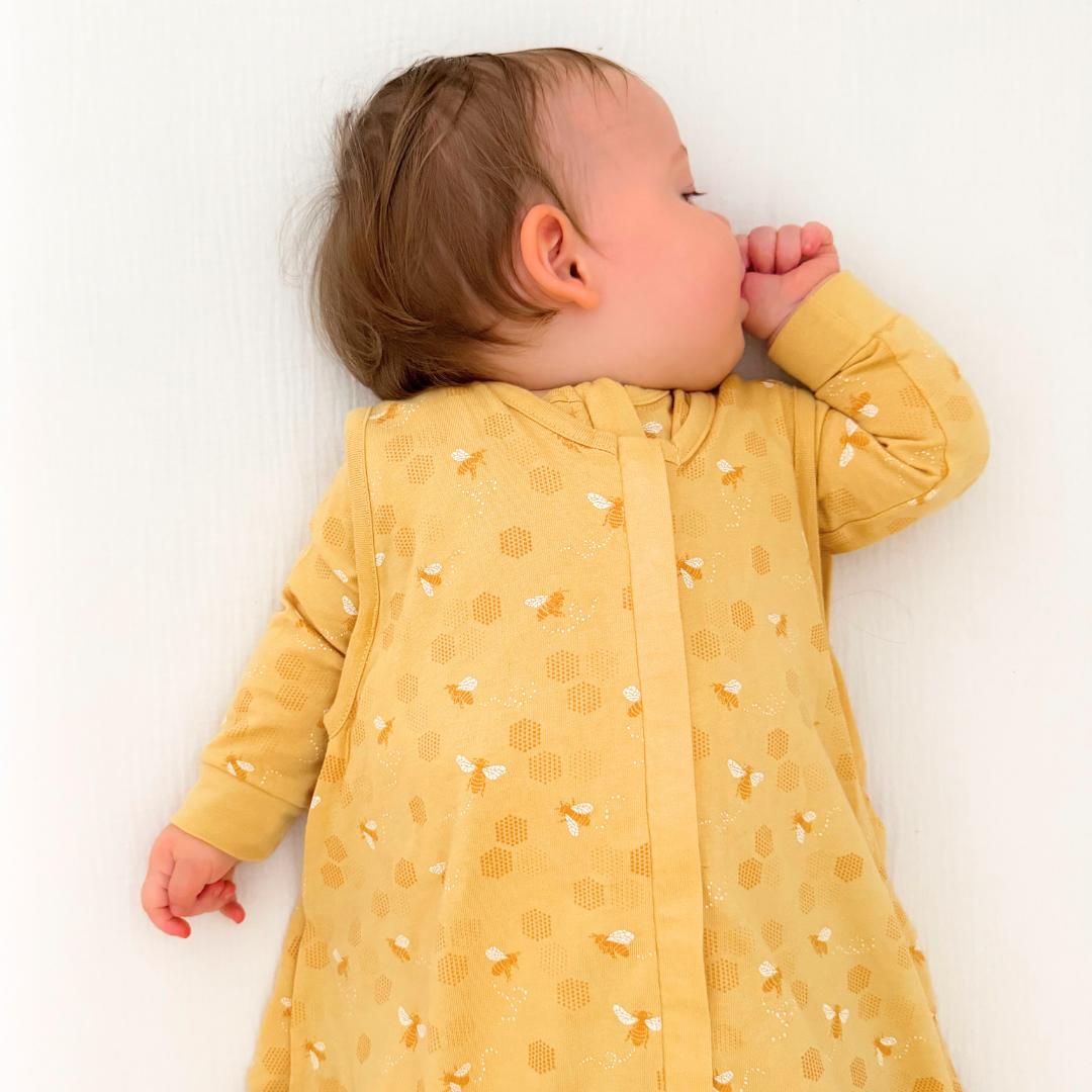 Woolbabe 3 Seasons Front Zip Merino/Organic Cotton Sleeping Bag - Buttercup Bees