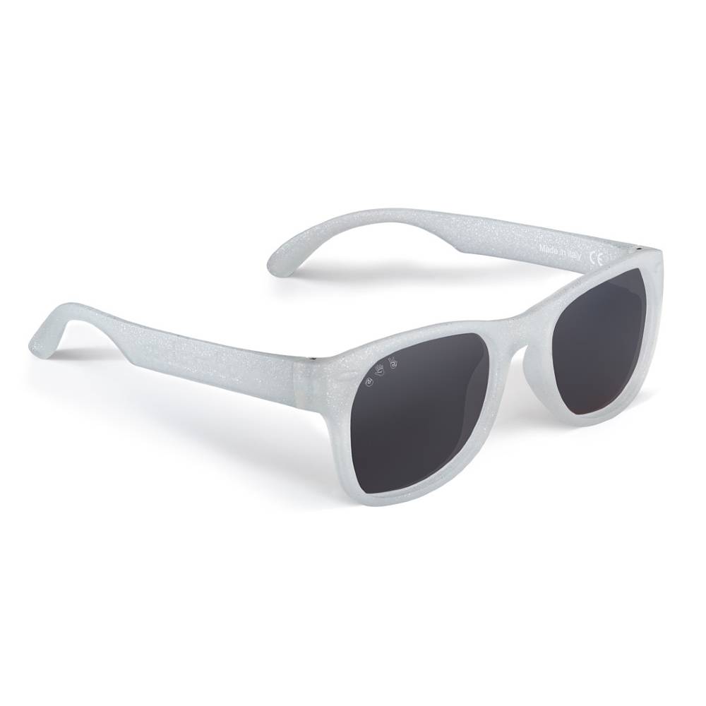 Polarized baby shades, Starlite glitter white, white background, angled