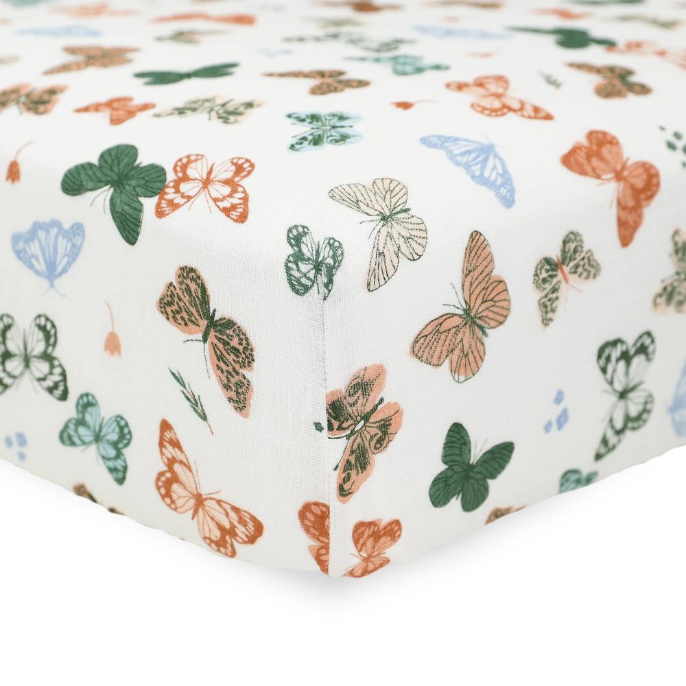 Muslin Fitted Cot Sheet - Butterflies