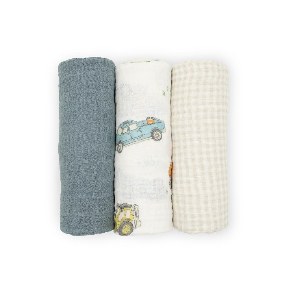 Little Unicorn - Cotton Muslin Swaddle Gift Set - Work Trucks