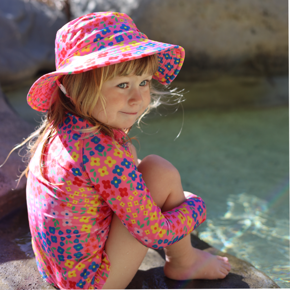Neon by Nestling Sleeved Girls Swimsuit - Floral
