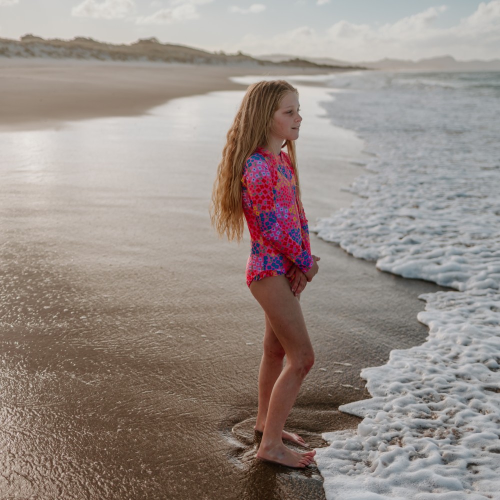 Neon by Nestling Sleeved Girls Swimsuit - Floral