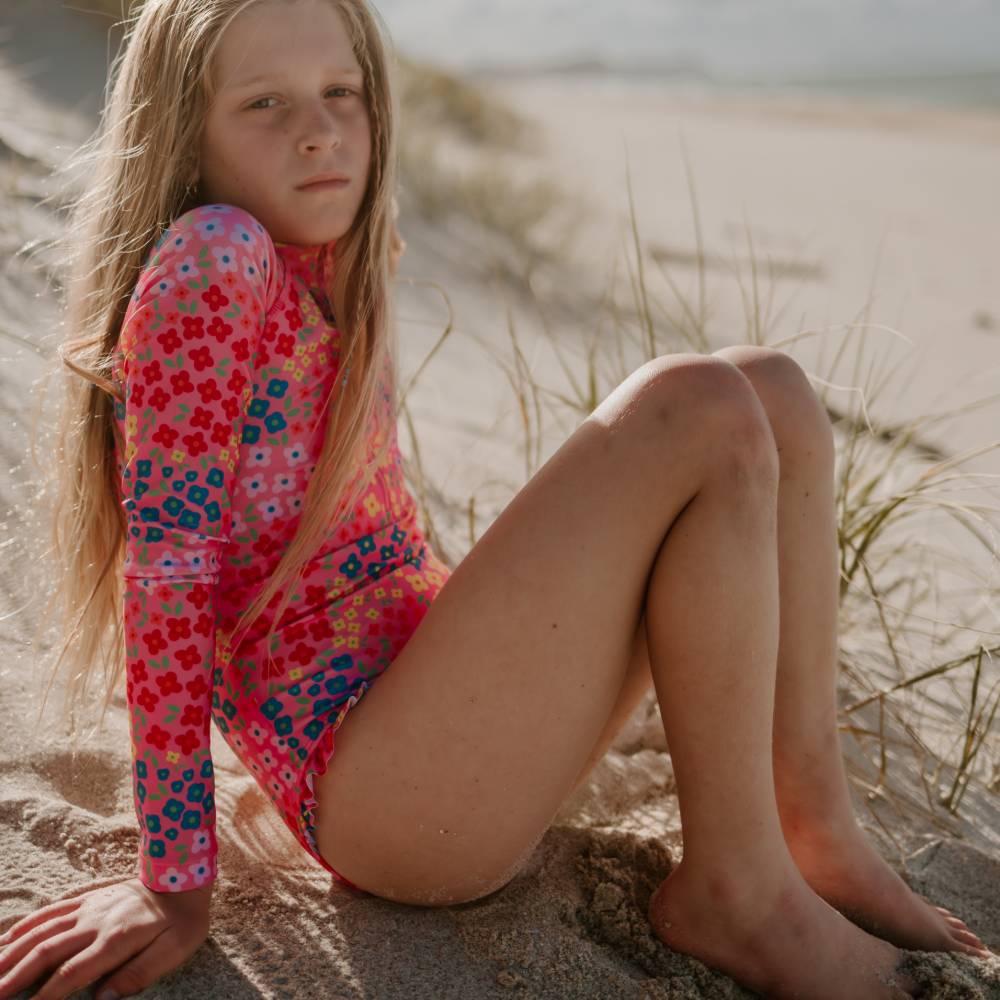 Neon by Nestling Sleeved Girls Swimsuit - Floral