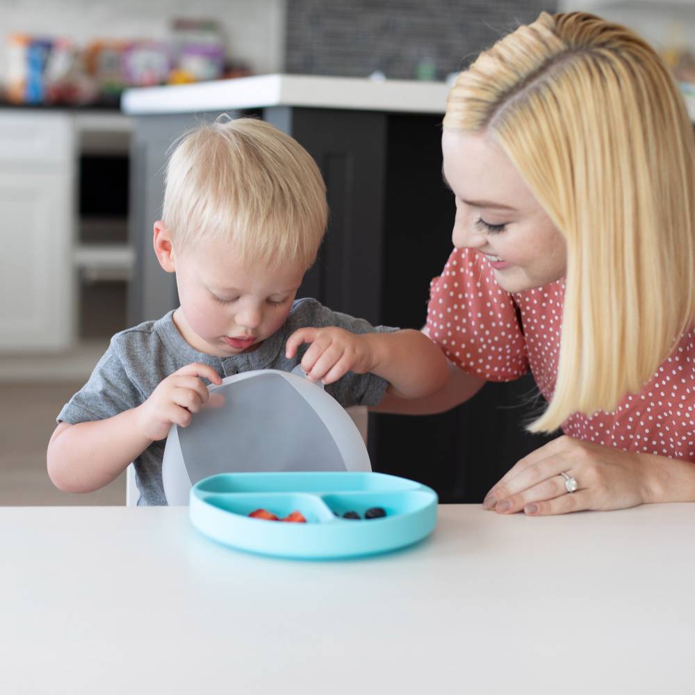 Bumkins Silicone Grip Dish + Lid - Blue