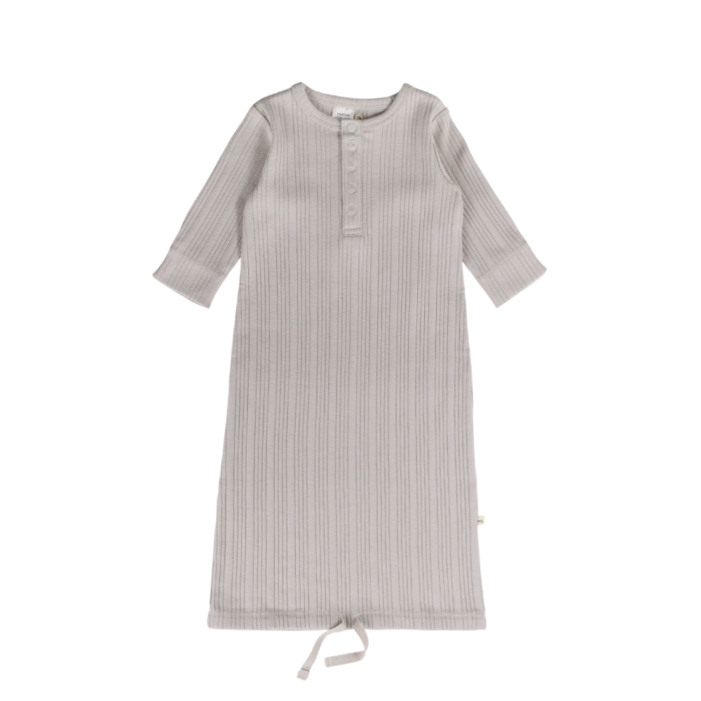 Woolbabe Organic Cotton/Merino Henley Gown - Pebble Marl