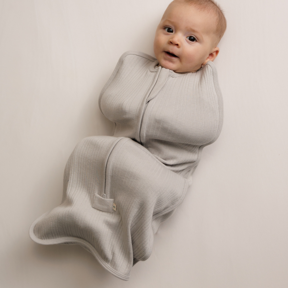 Woolbabe Organic Cotton/Merino Fitted Zip Swaddle - Pebble Marl