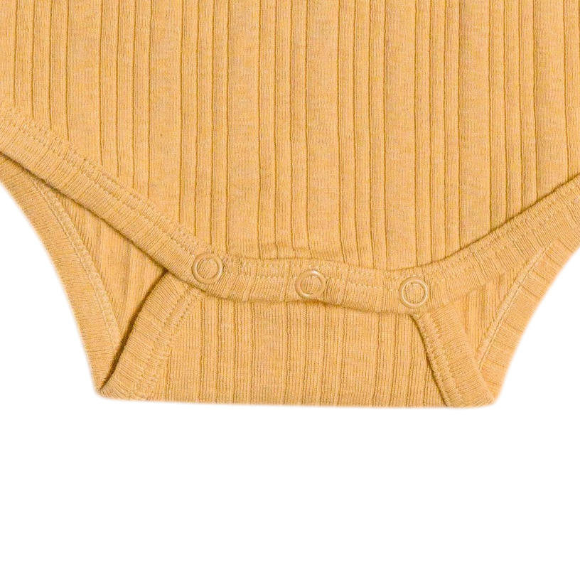 Woolbabe Organic Cotton/Merino Long Sleeve Henley Bodysuit - Buttercup Marl