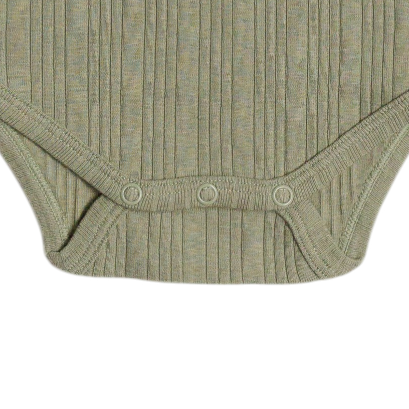 Woolbabe Organic Cotton/Merino Long Sleeve Henley Bodysuit - Flax Marl