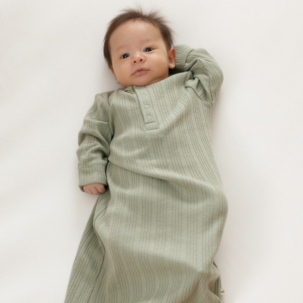Woolbabe Organic Cotton/Merino Henley Gown - Flax Marl