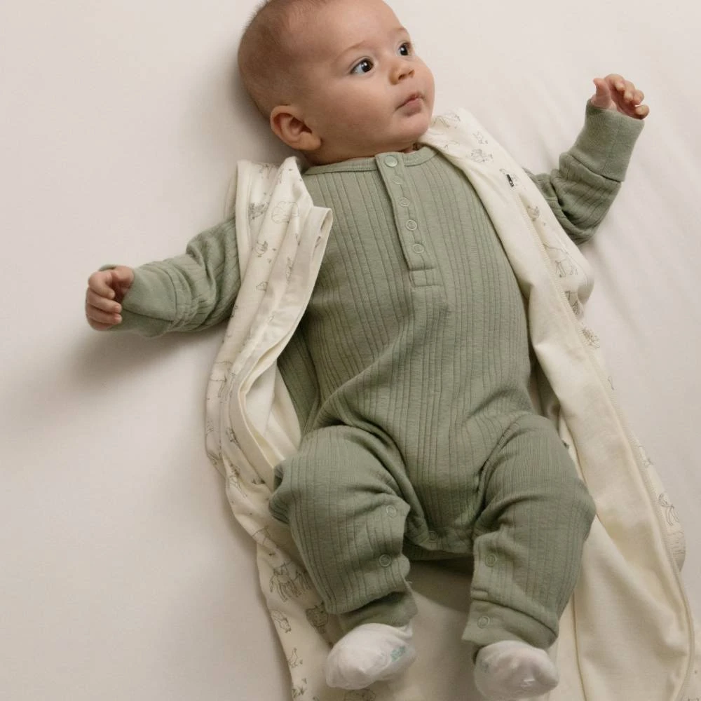 Woolbabe Organic Cotton/Merino Long Sleeve Henley Suit - Flax Marl