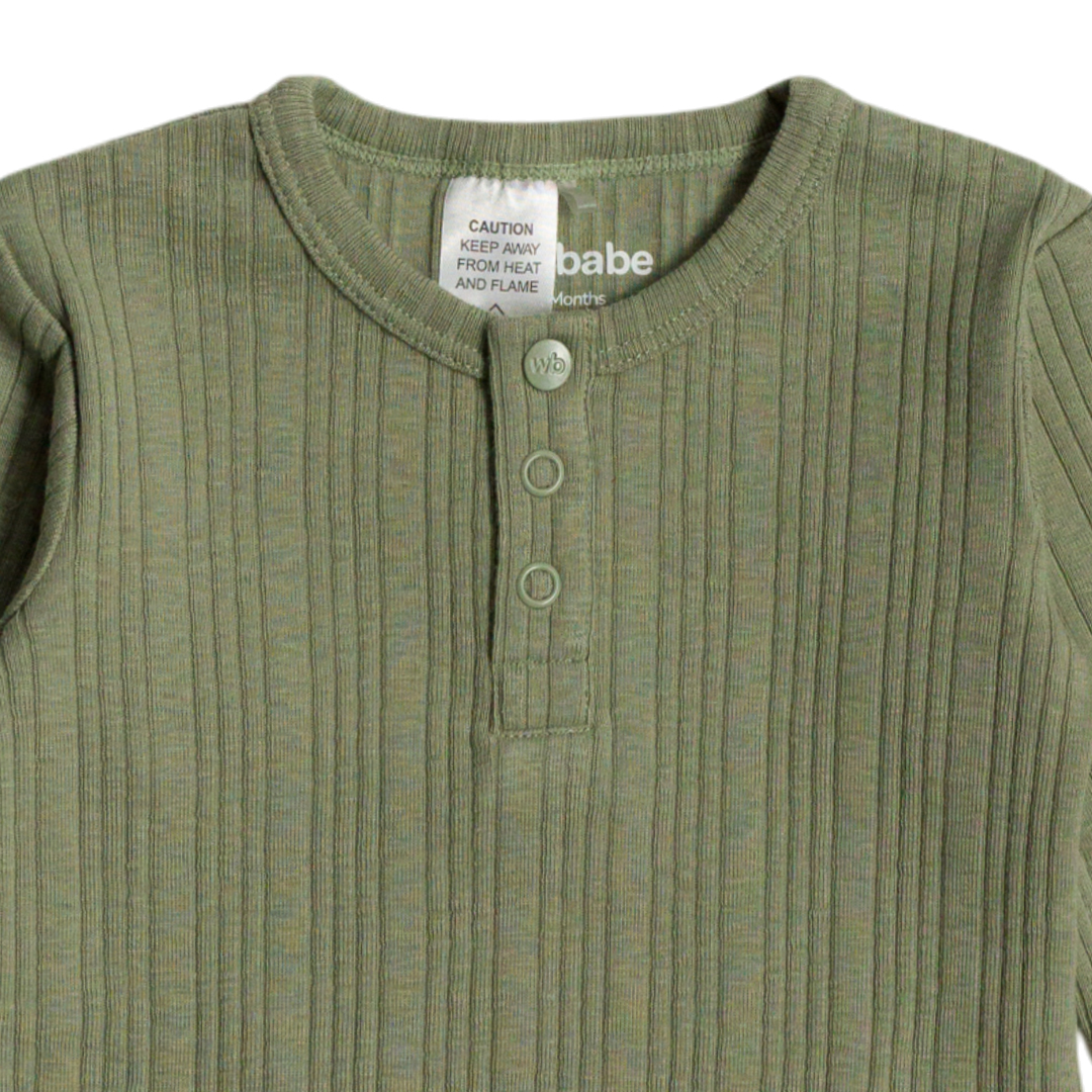 Woolbabe Organic Cotton/Merino Long Sleeve Henley Top - Flax Marl