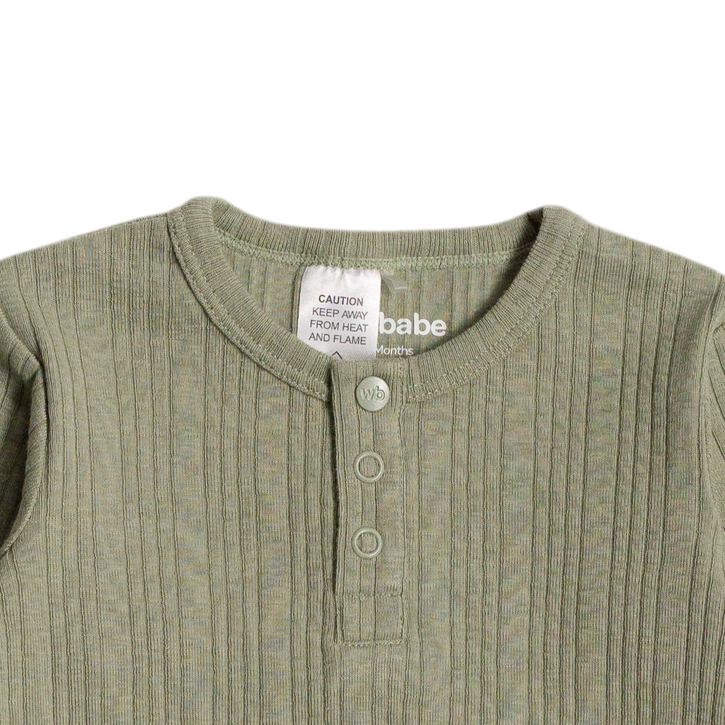 Woolbabe Organic Cotton/Merino Long Sleeve Henley Top - Flax Marl