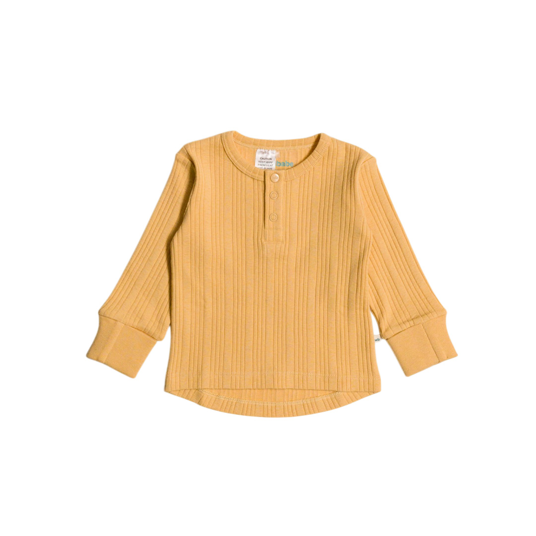 Woolbabe Organic Cotton/Merino Long Sleeve Henley Top - Buttercup Marl