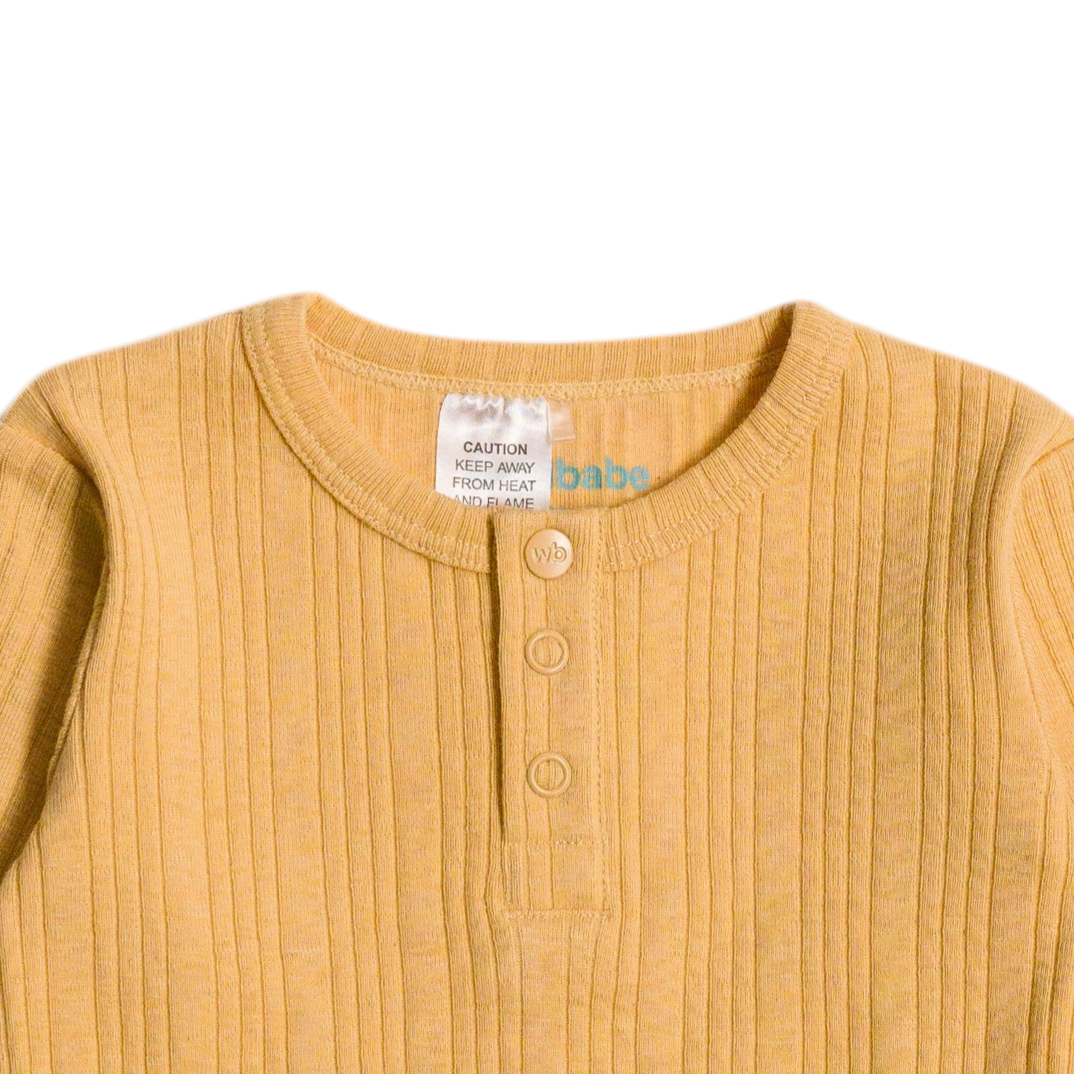 Woolbabe Organic Cotton/Merino Long Sleeve Henley Top - Buttercup Marl