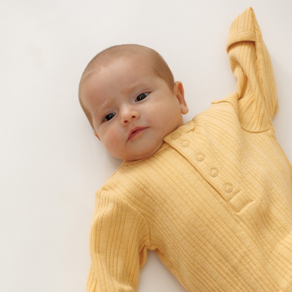 Woolbabe Organic Cotton/Merino Henley Gown - Buttercup Marl