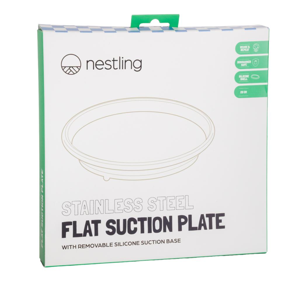 Nestling Stainless Flat Suction Plate 20cm - Dusty Blue