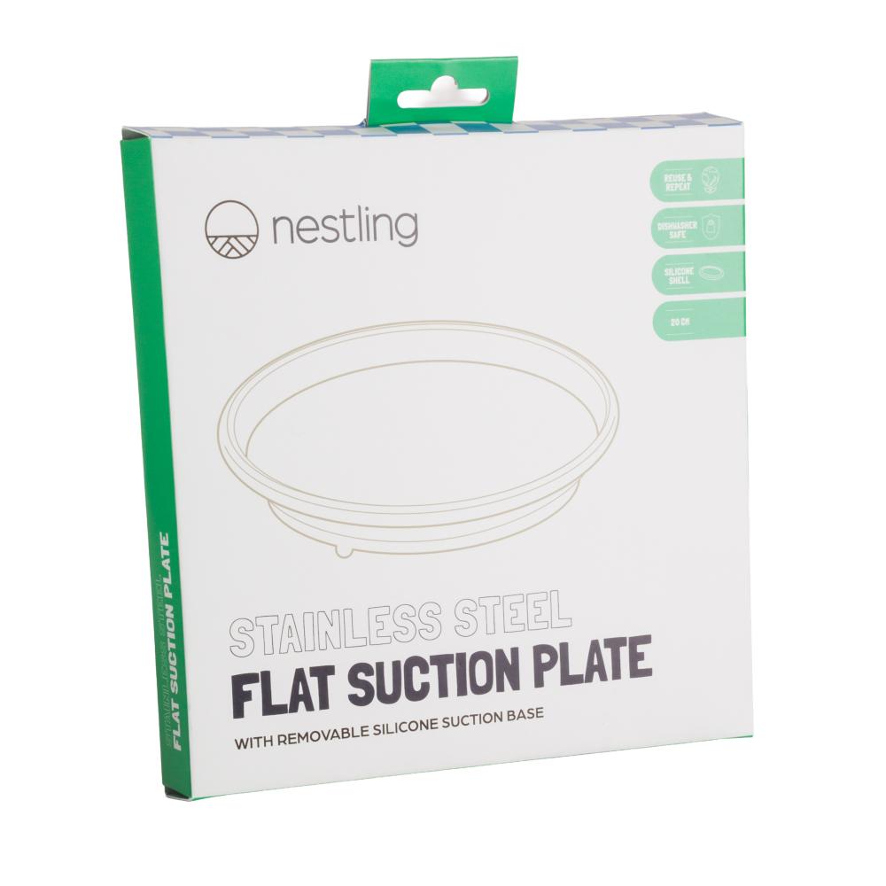Nestling Stainless Flat Suction Plate 20cm - Oat