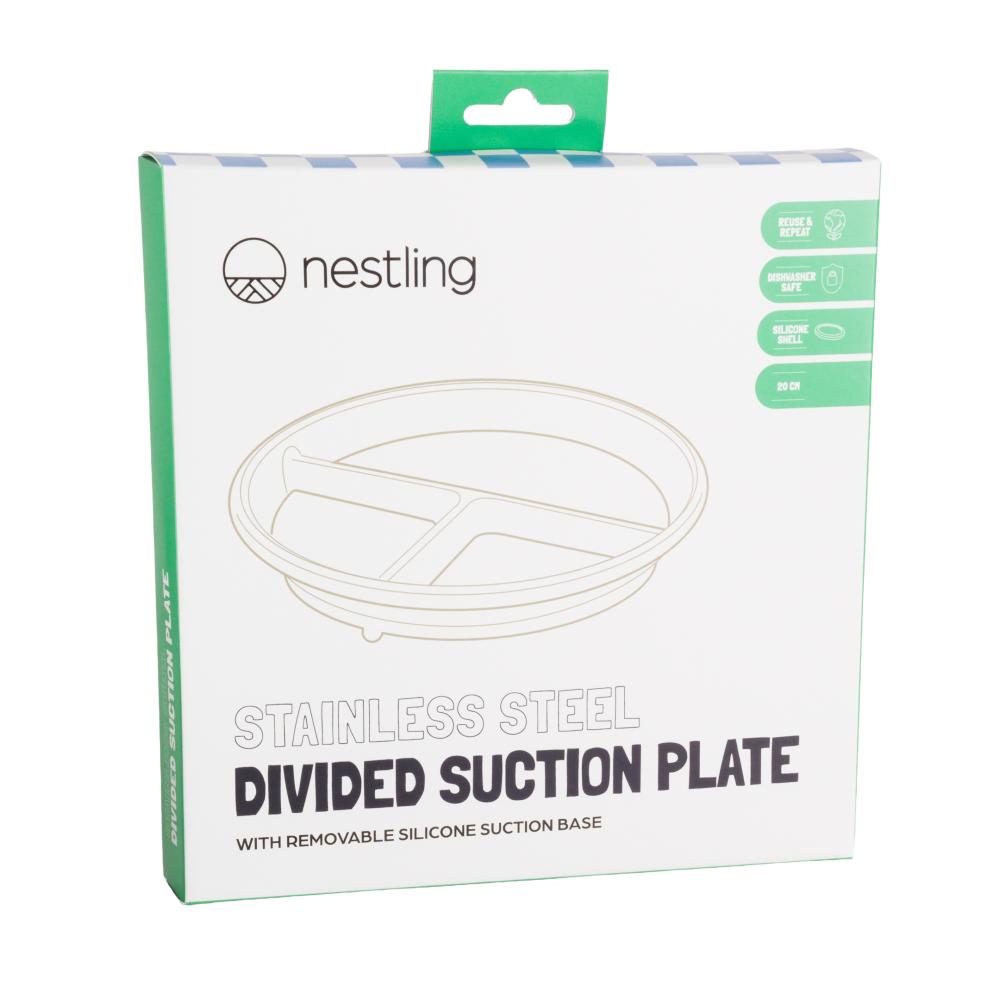 Nestling Stainless Divided Suction Plate 20cm - Dusty Pink