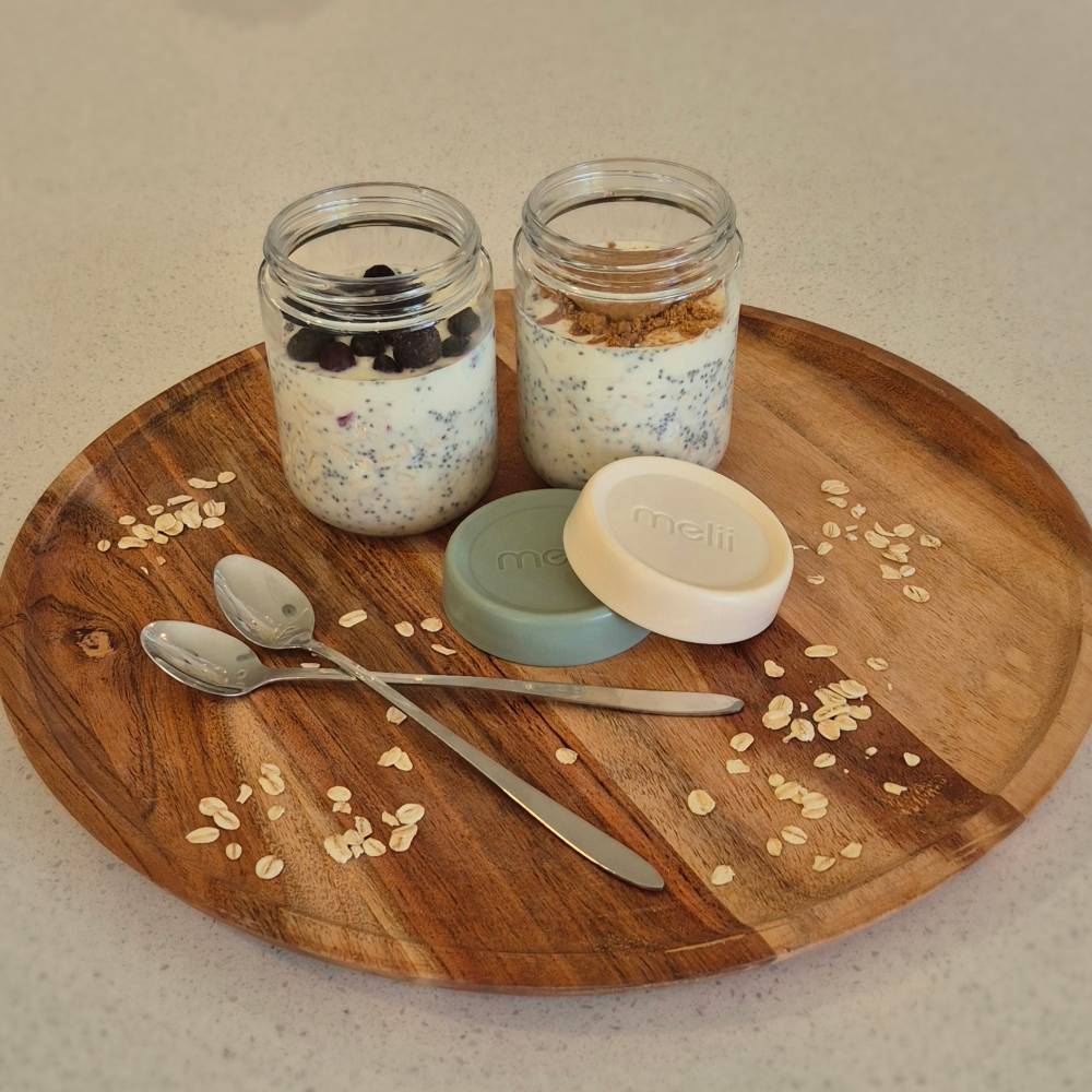 Melii Glass Overnight Oat Jars 2pk - Sage/Ivory