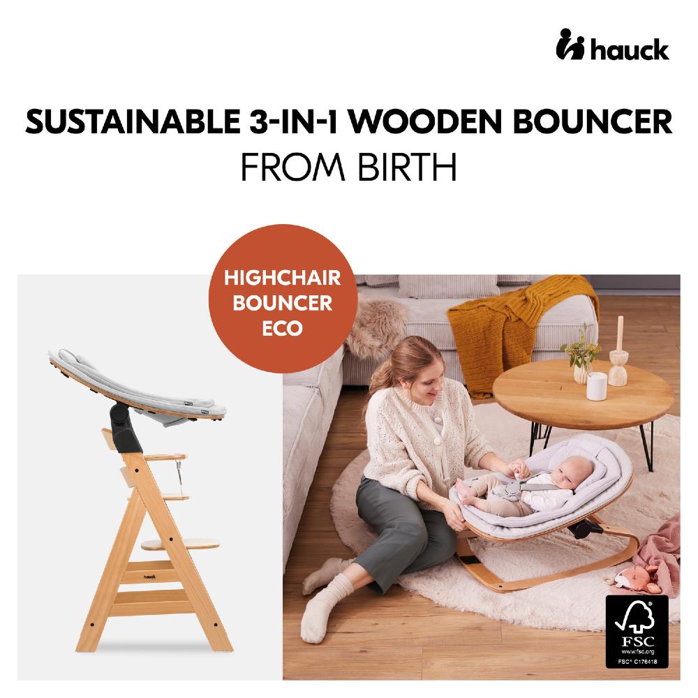 Hauck 3-in-1 Wooden Bouncer Eco - Light Grey