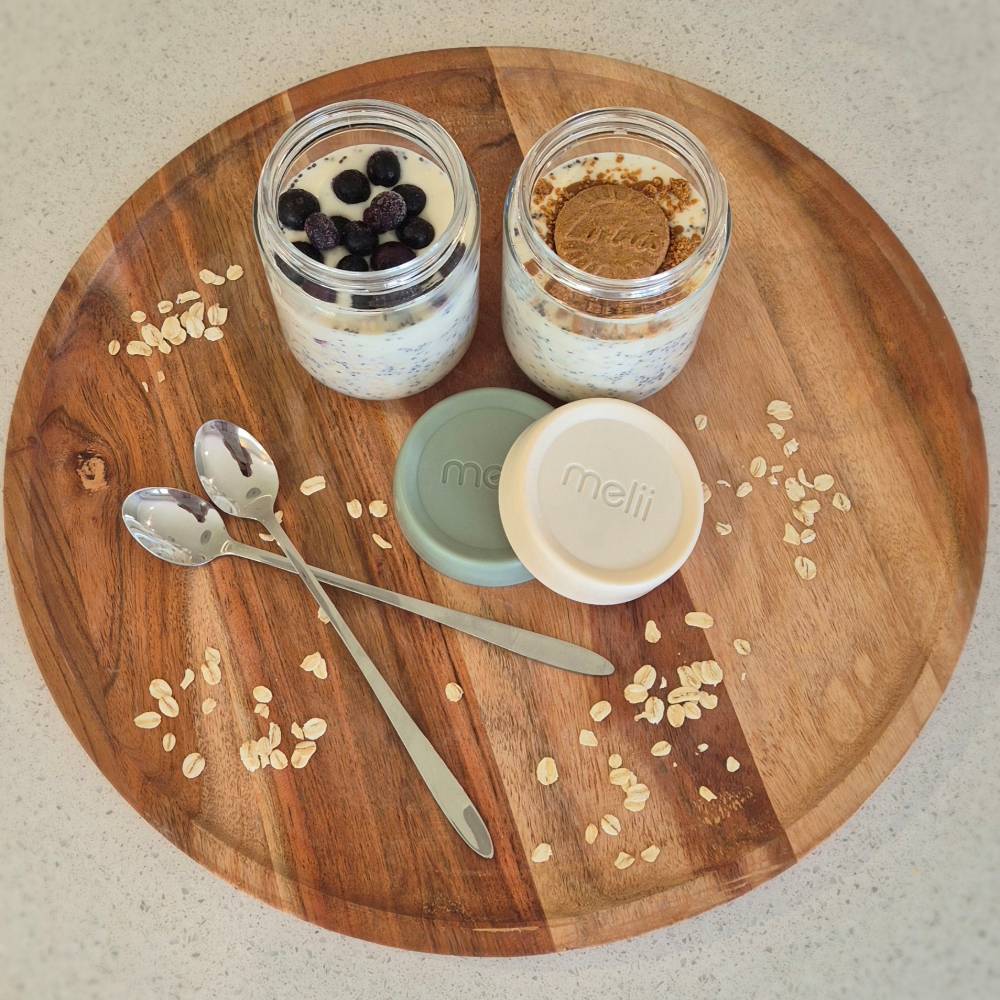 Melii Glass Overnight Oat Jars 4pk - Ivory/Oat Milk/Sage/Cactus Fern
