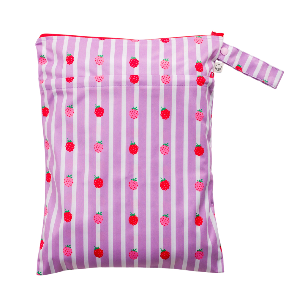Nestling Double Pocket Wet Bag - Striped Raspberries