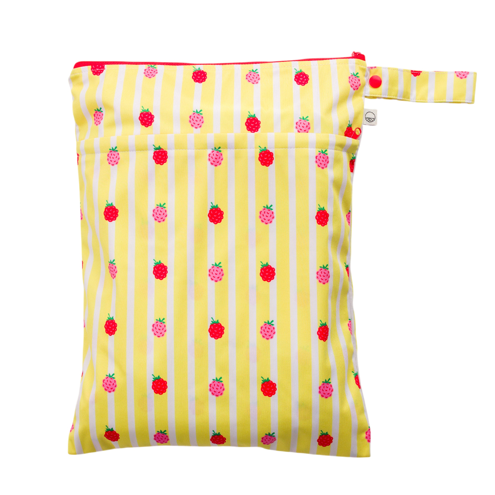 Nestling Double Pocket Wet Bag - Lemon Striped Raspberries