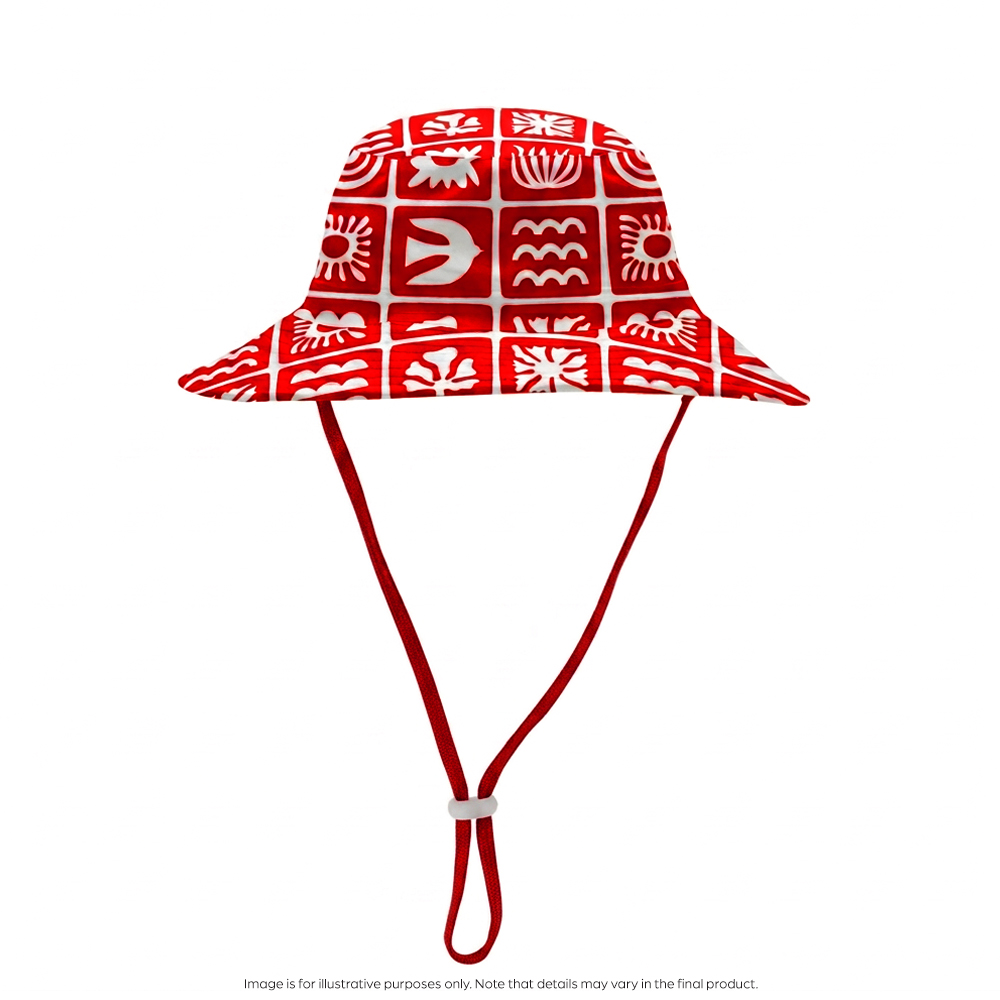 Nestling Neon Swim Bucket Hat - Red Retro Surf