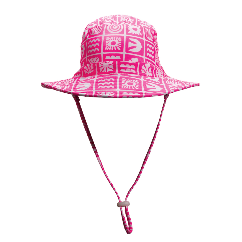 Nestling Neon Swim Bucket Hat - Neon Pink Retro Surf