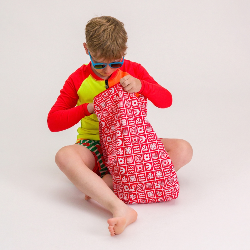 Nestling Large Swim Bag - Red Retro Surf