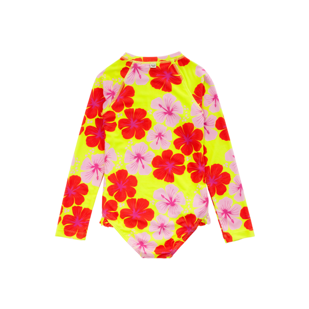 Nestling Neon Sleeved Girls Swimsuit - Hibiscus