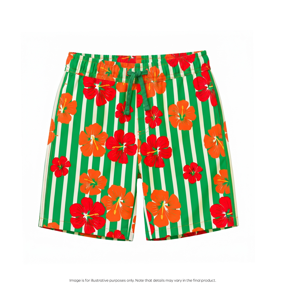 Nestling Neon Swim Boardies - Stripe Hibiscus