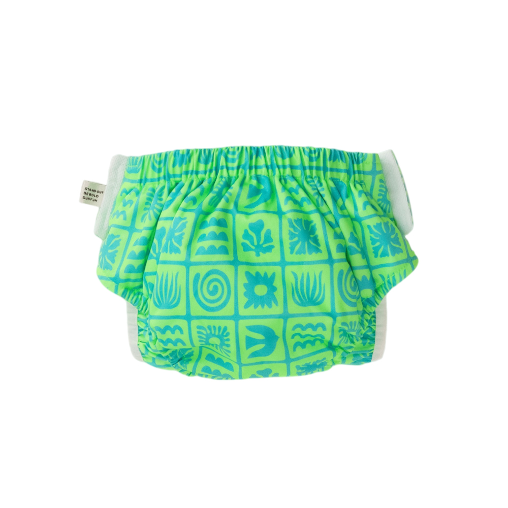 Nestling Neon Swim Nappy - Green Retro Surf