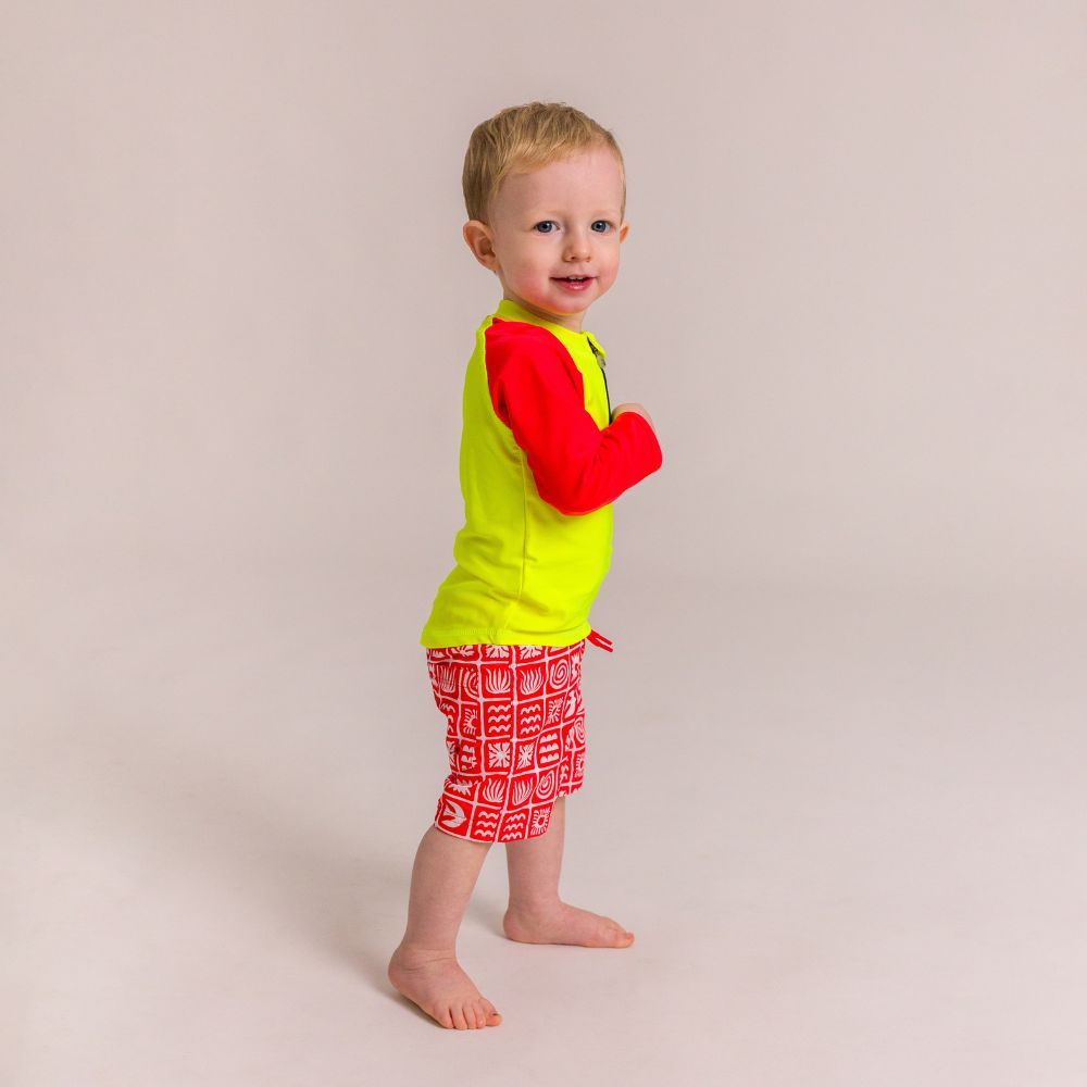 Nestling Neon Swim Boardies - Red Retro Surf